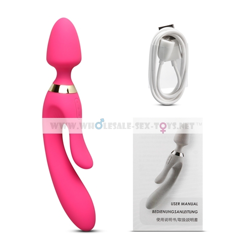 Pink Color 9 Speeds Rechargeable Silicone Wand Massager with 3 Motors