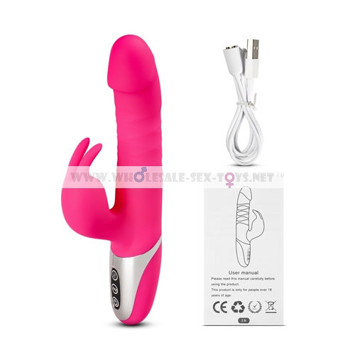 7 Speeds Pink Color Silicone Rabbit Vibrator with Thrusting Function