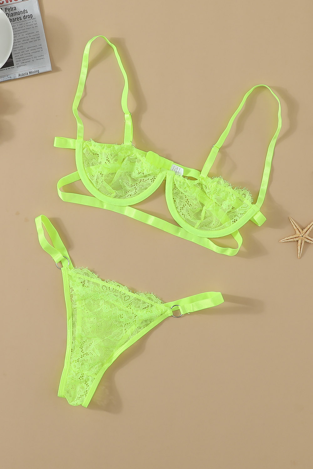 Neon Green Lace Balconette Bralette Lingerie Set( free size)