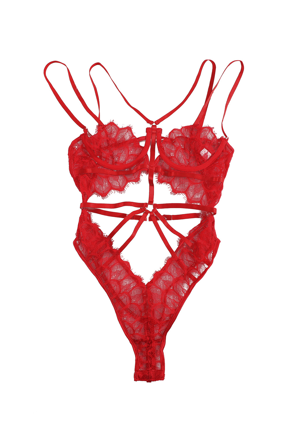 Red Valentine Strappy Hollow Out Lace Teddy (free size)