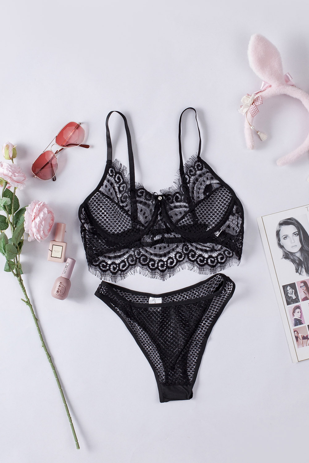 Black Demi Bra Full on Glam Sexy Bralette Set