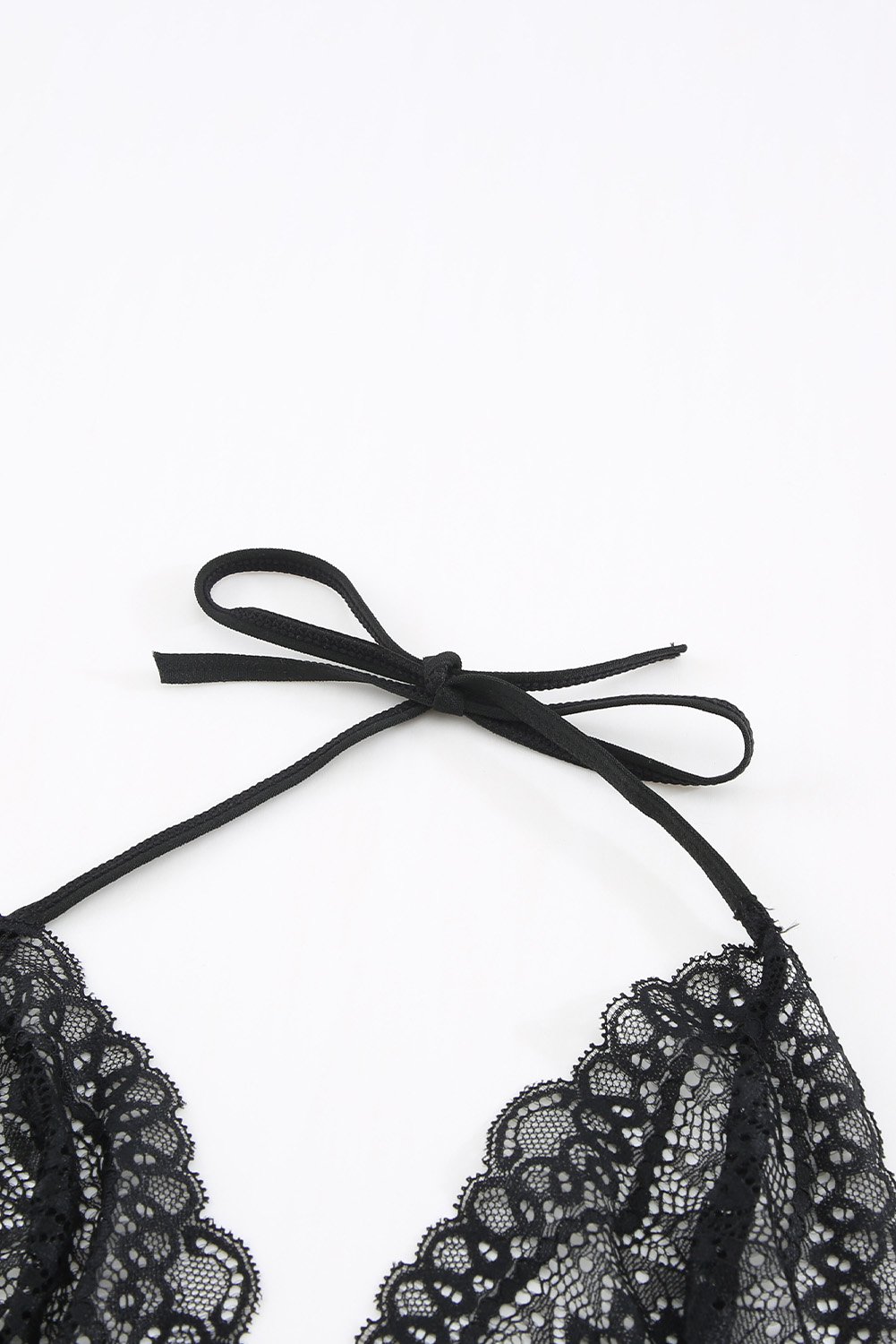 Black Halter Backless Cut-out Crochet Lace Teddy (free size)