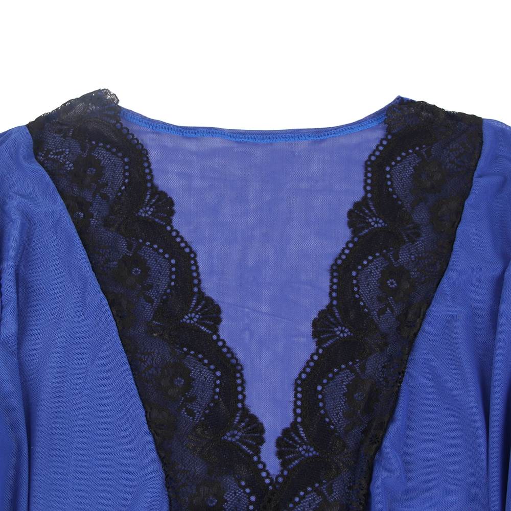 Sexy Long Sleeve Blue Mesh Plus Size Sleepwear With Belt