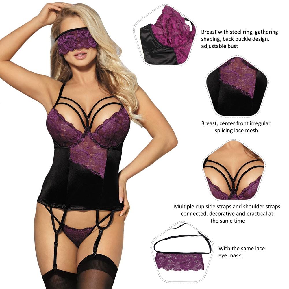 Plus Size Purple Lace Bustier Lingerie Sets