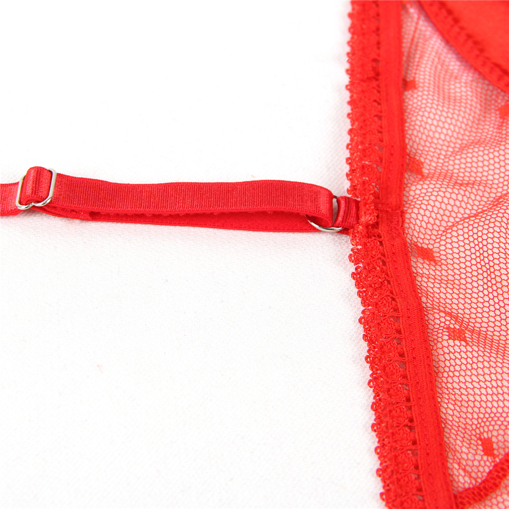 Sexy Red Slim See-through Mesh Plus Size Garter Lingerie With G String