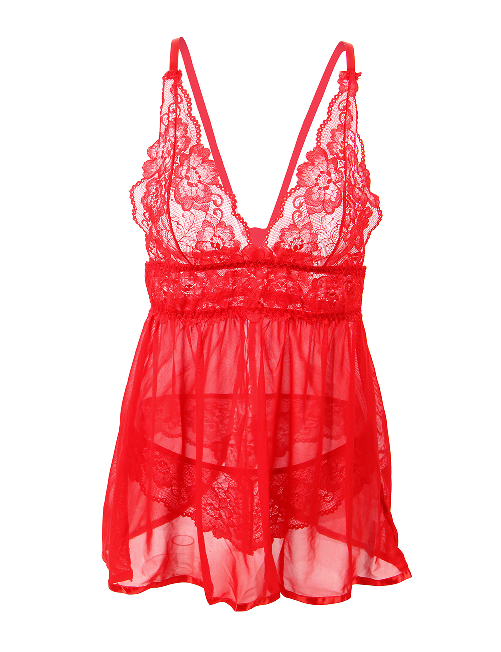 Plus Size The Best Trendy Red Backless Fly-away Babydoll