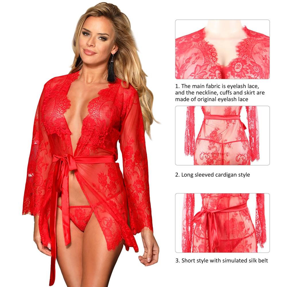 Plus Size Red Eyelash Lace Sleepwear Lingerie