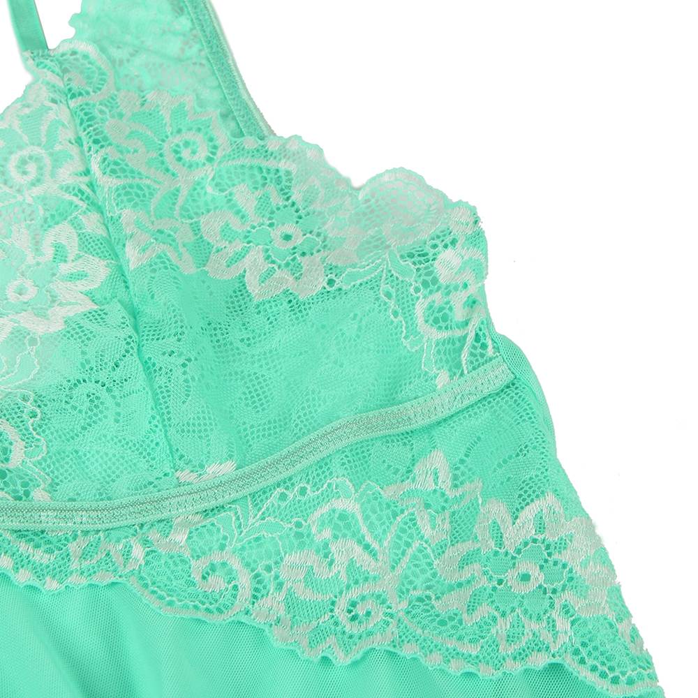 Green Lace Stitching Irregular Skirt Perspective Babydoll