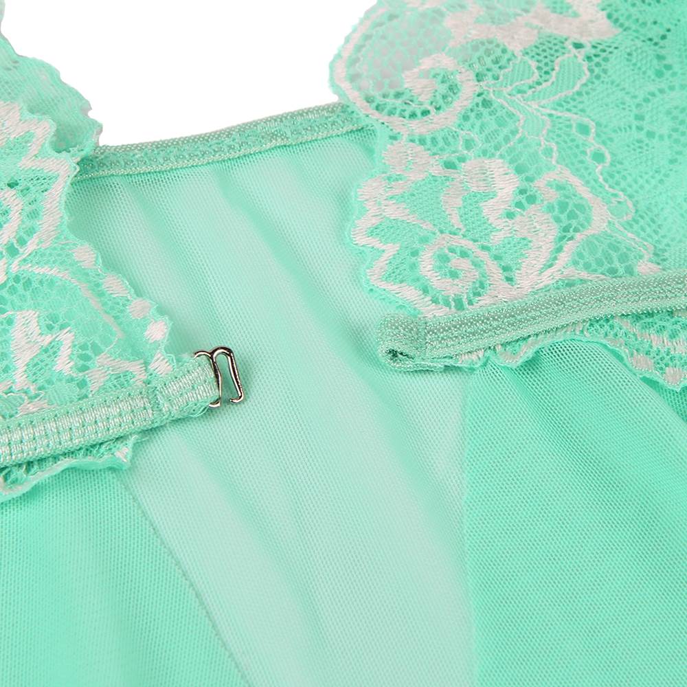 Green Lace Stitching Irregular Skirt Perspective Babydoll