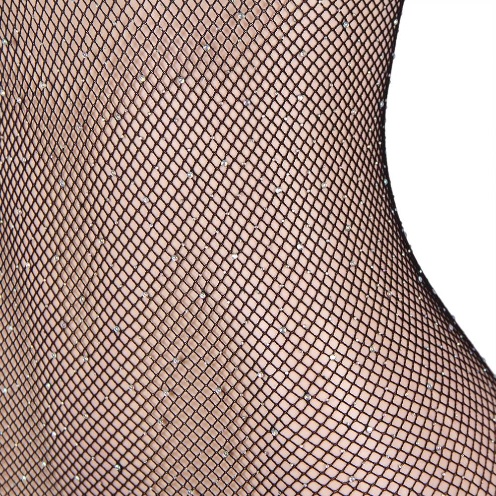 Plus Size Black Fishnet Diamonds Long Sleeve Bodystocking