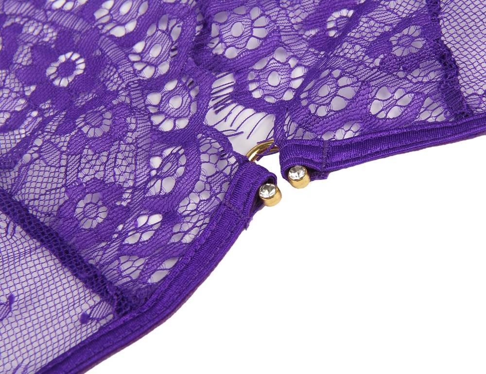 Sexy 3pcs Purple Eyelash Lace Bra Panty Set