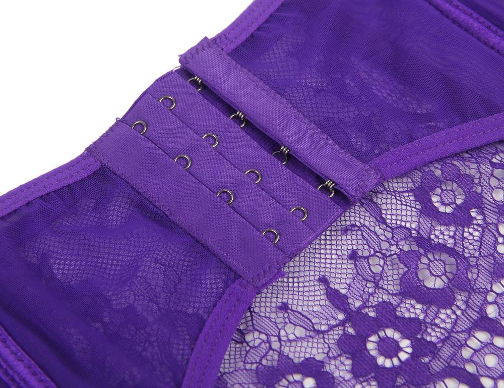 Sexy 3pcs Purple Eyelash Lace Bra Panty Set