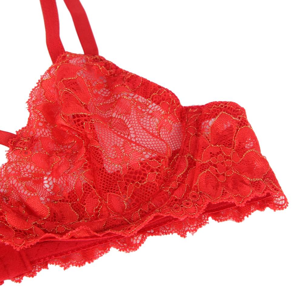 Red Custom High Quality Beautiful Lingerie Lace Bra Set With Steel Ring