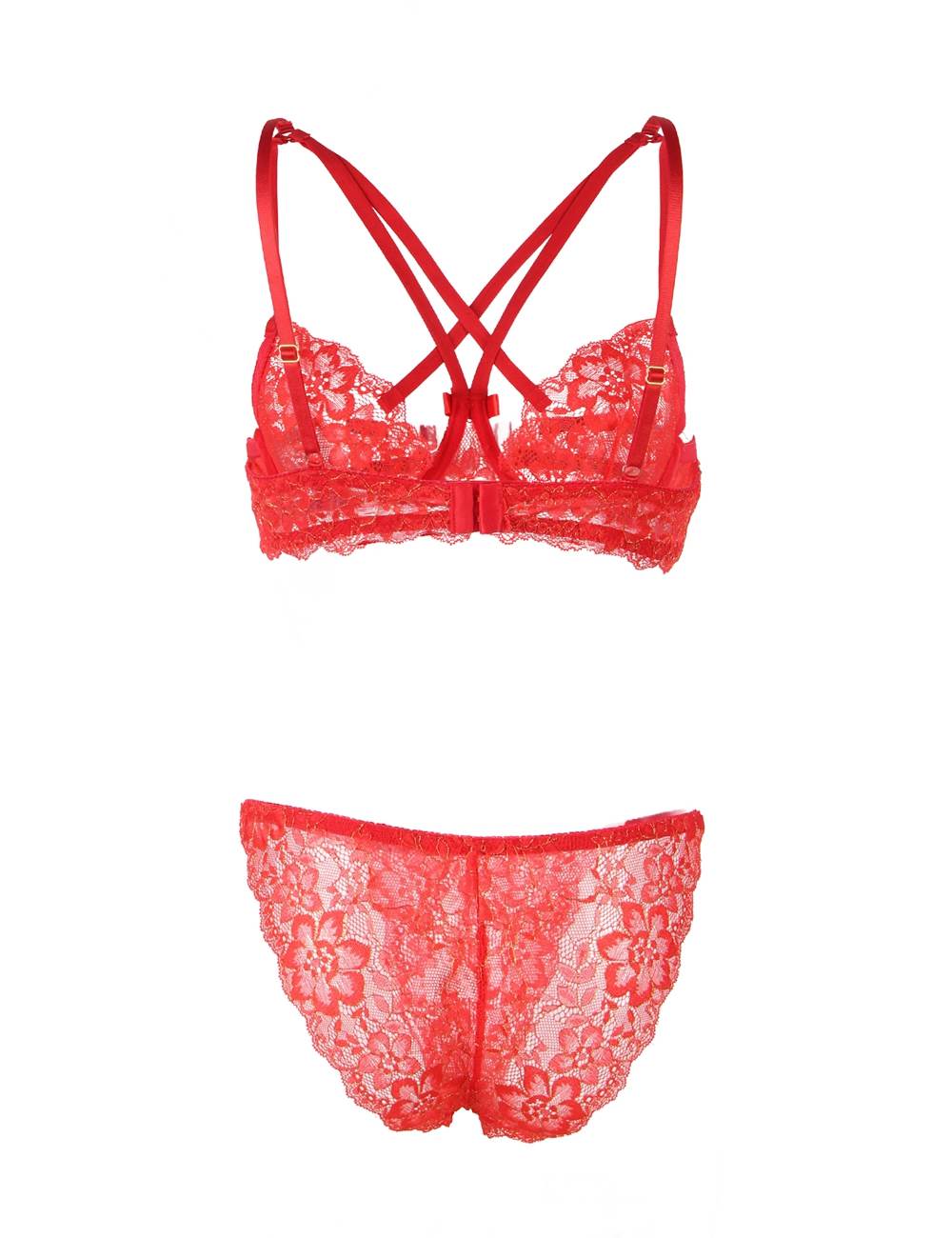 Red Custom High Quality Beautiful Lingerie Lace Bra Set With Steel Ring