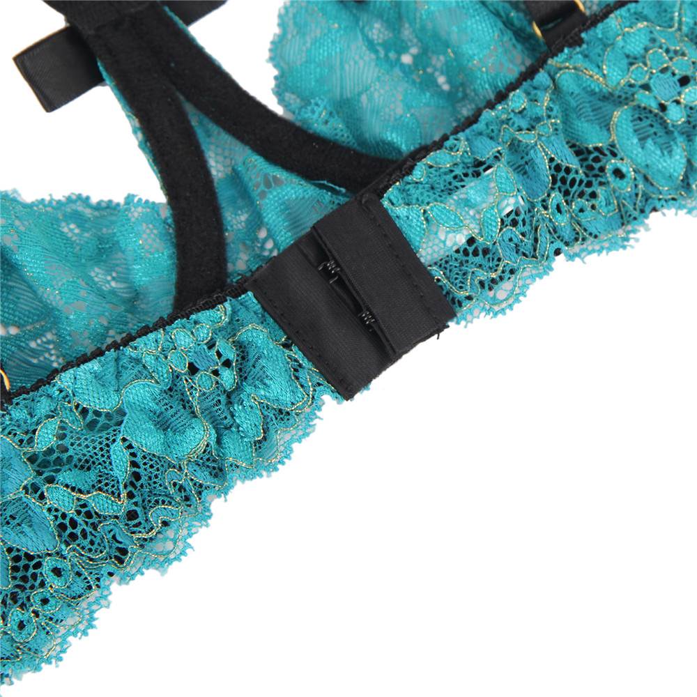 Blue Custom High Quality Beautiful Lingerie Lace Bra Set With Steel Ring