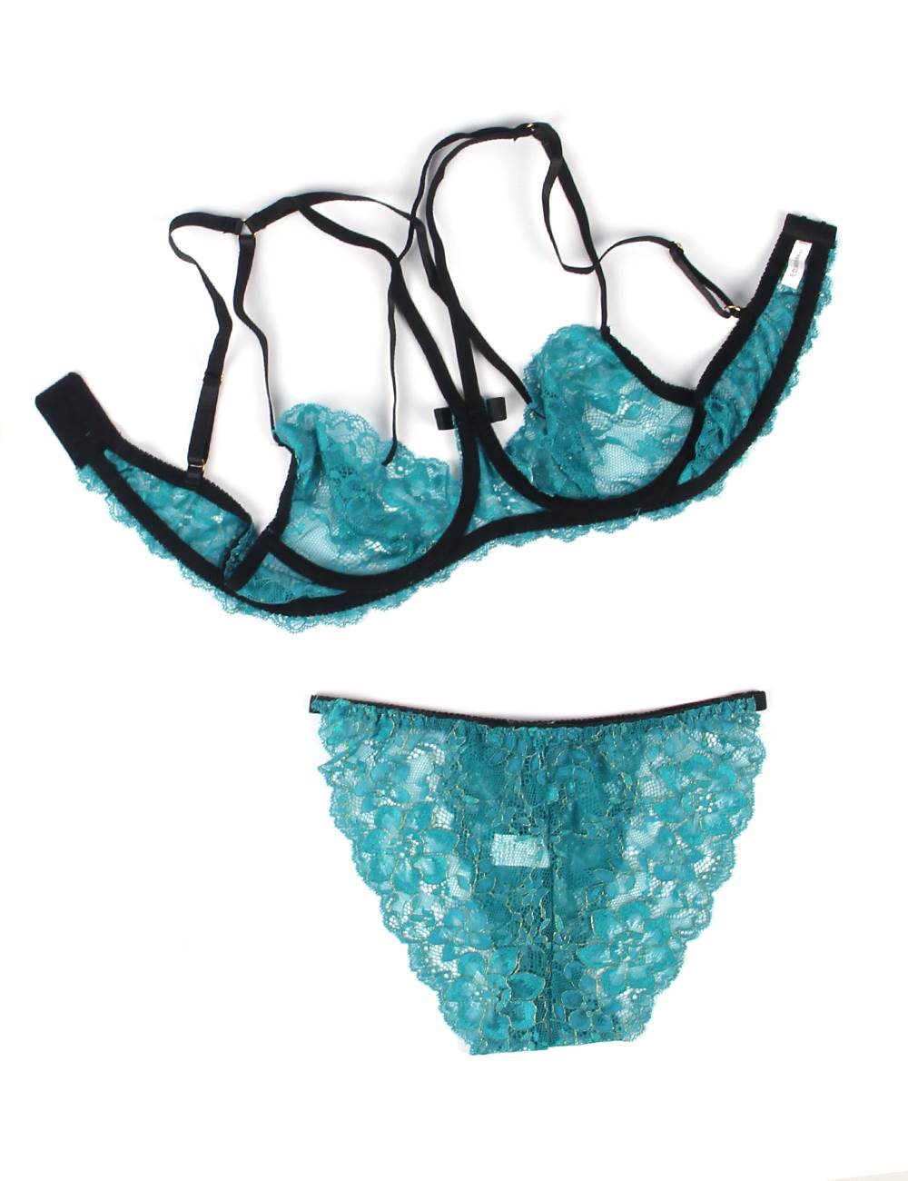 Blue Custom High Quality Beautiful Lingerie Lace Bra Set With Steel Ring