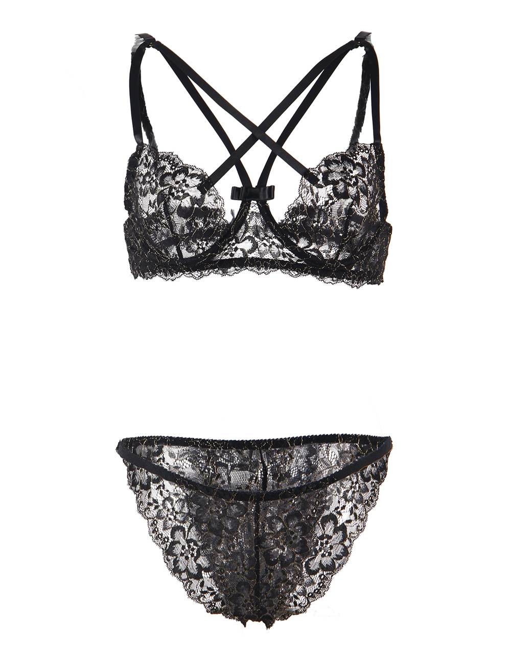 Black Custom High Quality Beautiful Lingerie Lace Bra Set With Steel Ring