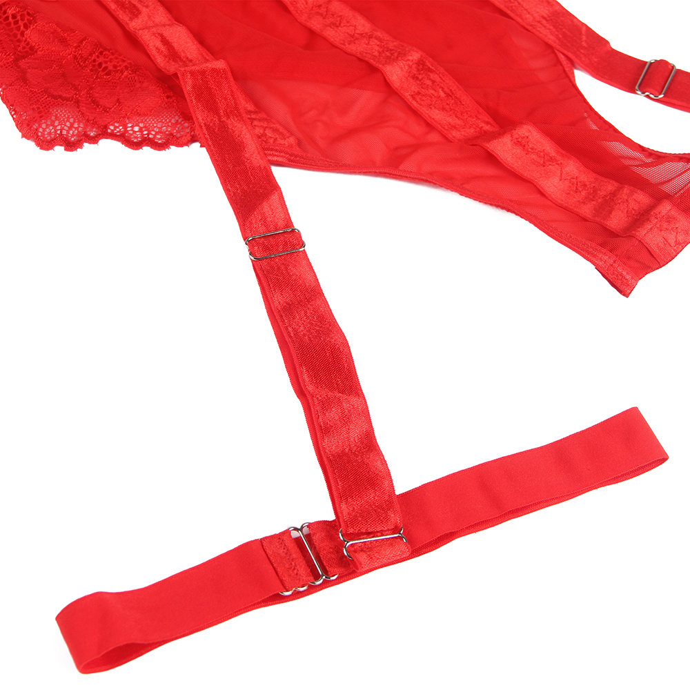 Sexy Slim Lace Garter Leg Ring Teddy (Red)