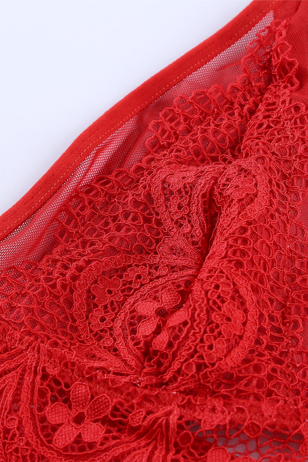 Red Strappy Lace Bralette High Waist Lace Up Panty Set