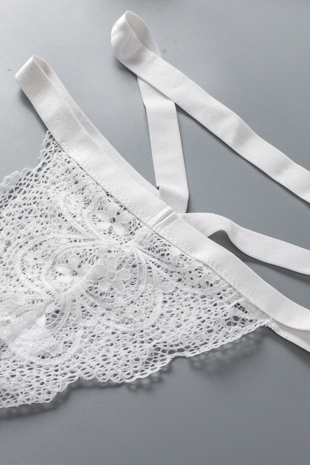 White Suspender Attached Lace Bralette Set