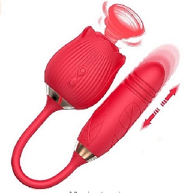 Red Color Silicone Clitoral Sucking Rose with Thrusting Vibrator