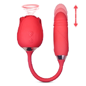 Red Color Silicone Clitoral Sucking Rose with Thrusting Vibrator