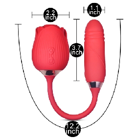 Red Color Silicone Clitoral Sucking Rose with Thrusting Vibrator