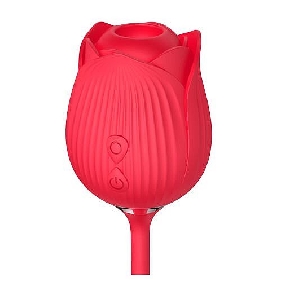 Red Color Silicone Clitoral Sucking Rose with Thrusting Vibrator