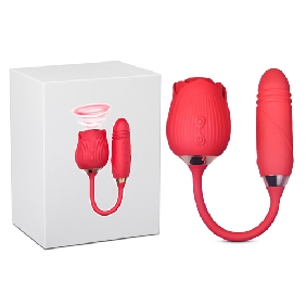 Red Color Silicone Clitoral Sucking Rose with Thrusting Vibrator