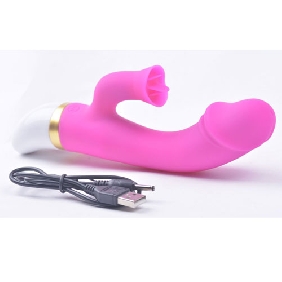  Pink Color Rechargeable Silicone Penis Vibrator with Tongue