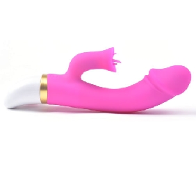  Pink Color Rechargeable Silicone Penis Vibrator with Tongue