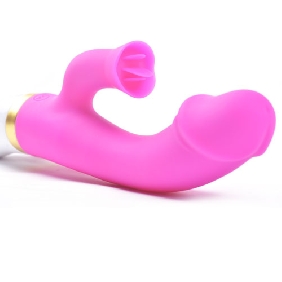  Pink Color Rechargeable Silicone Penis Vibrator with Tongue