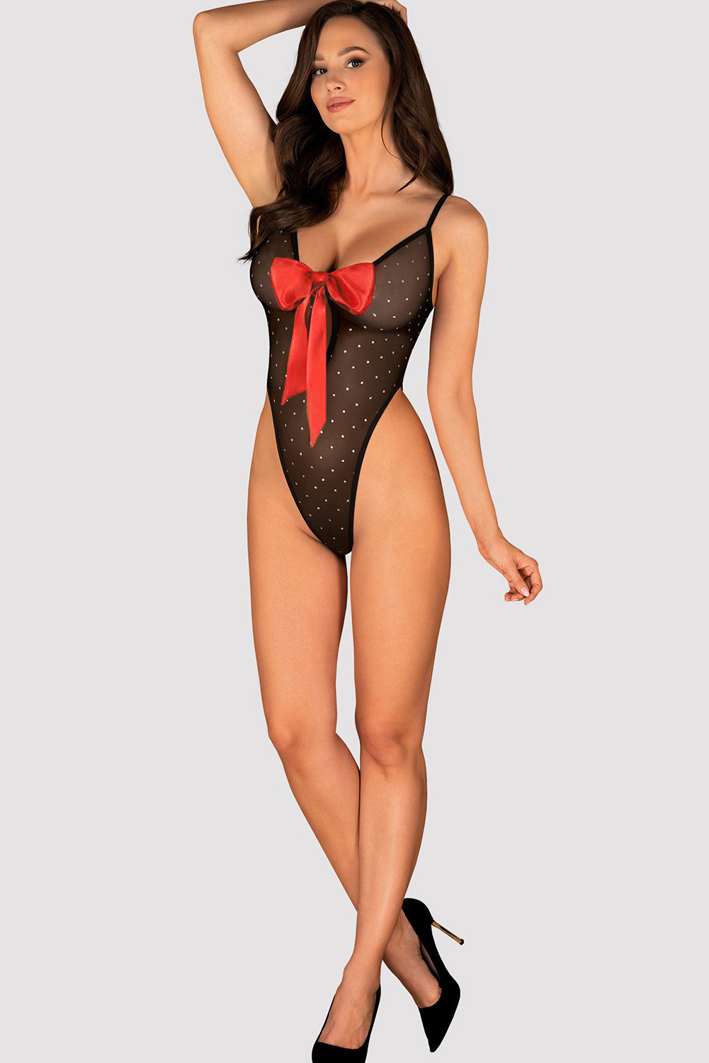 Black Bow Knot Polka Dot See-through Teddy Lingerie