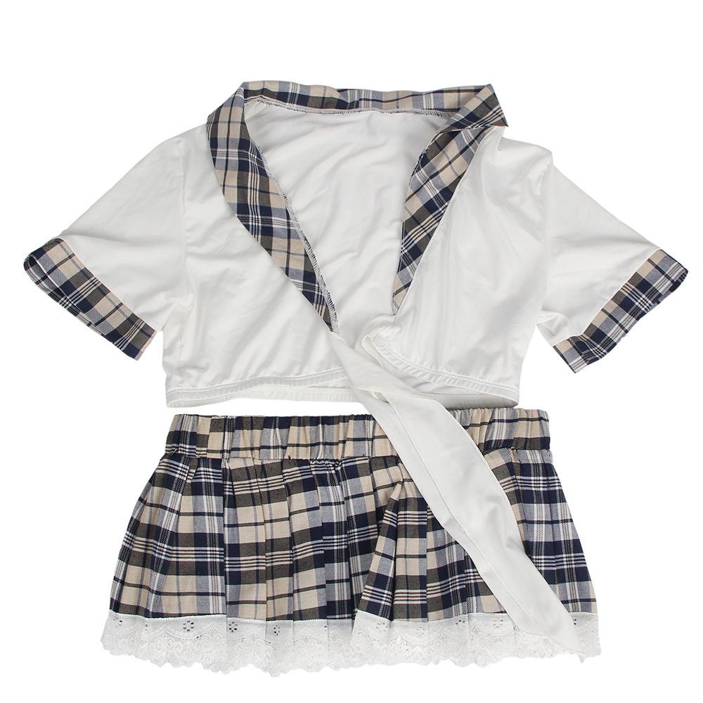 Sexy White Crop Top Plaid Skirt Cosplay Suit Uniform